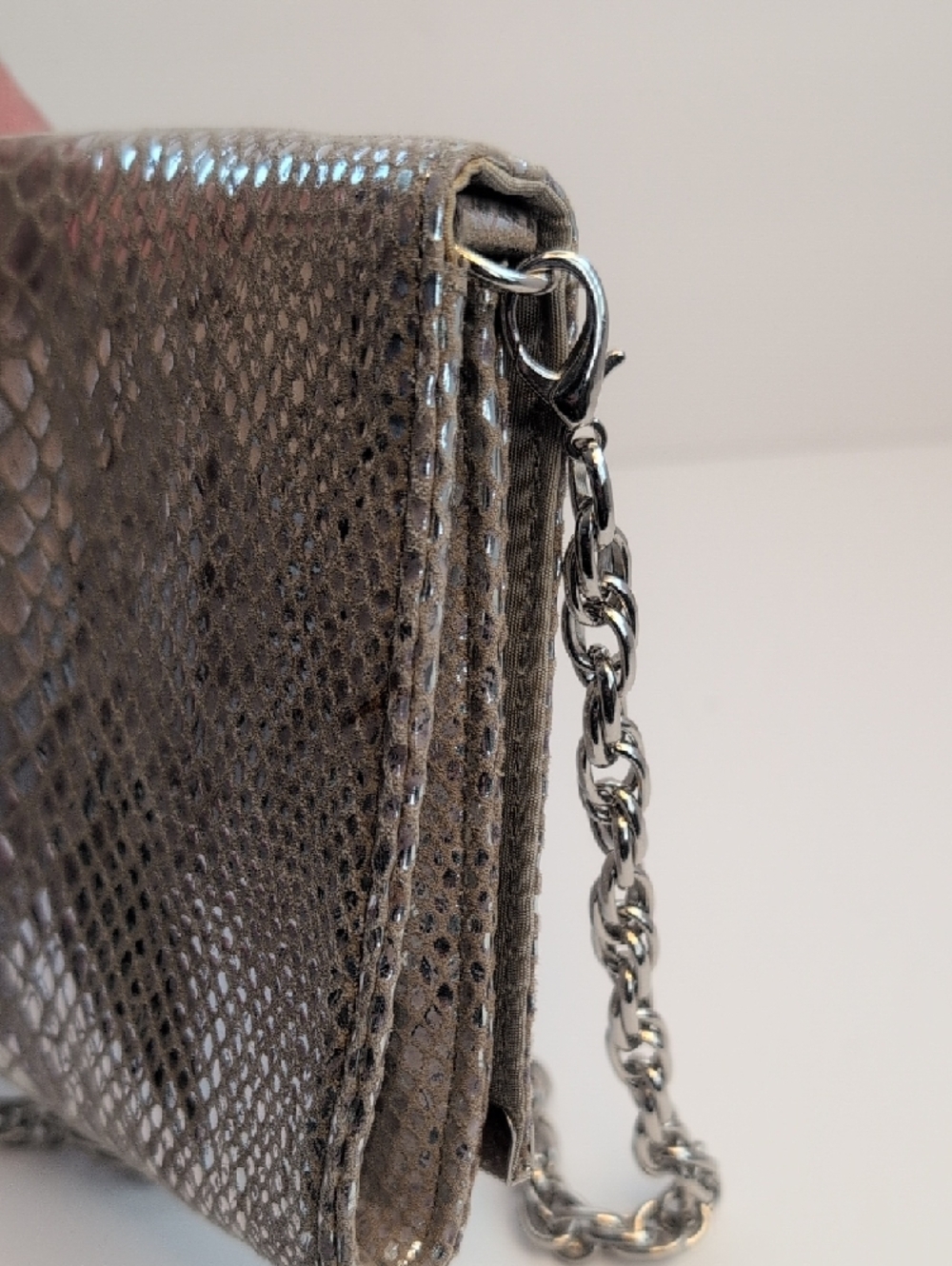 White House Black Market Silver Snake-Embossed Chain Clutch - Picture 5 of 14
